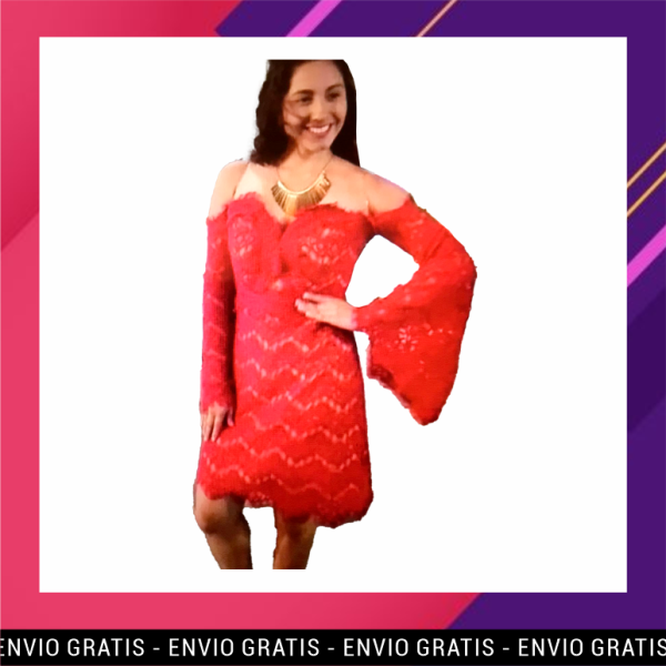 Vestido encaje con manga campana