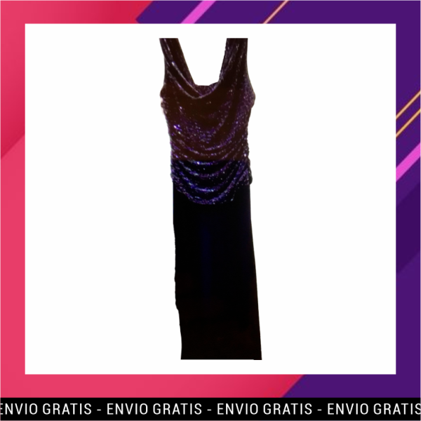 Blusa enteriza de lame púrpura y pantalón Jersey negro