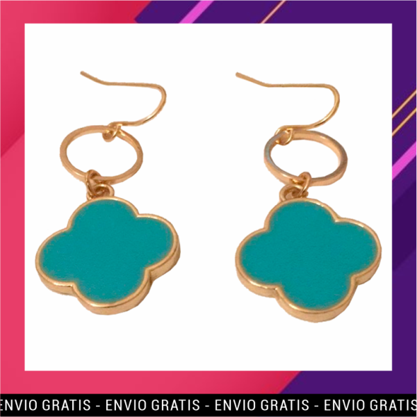 Aretes Dorados Turquesa Modelo Flor