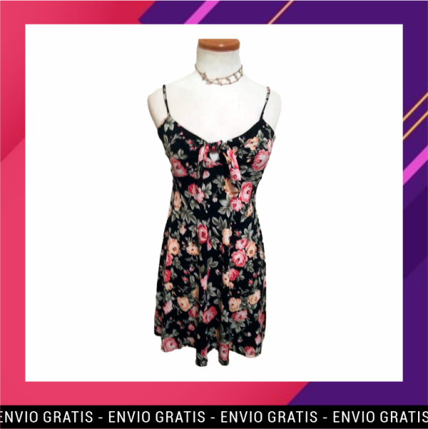 Vestido con Tiras y Estampado de Flores
