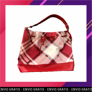 Cartera Doble con Asas a Cuadros Rojo y Crema