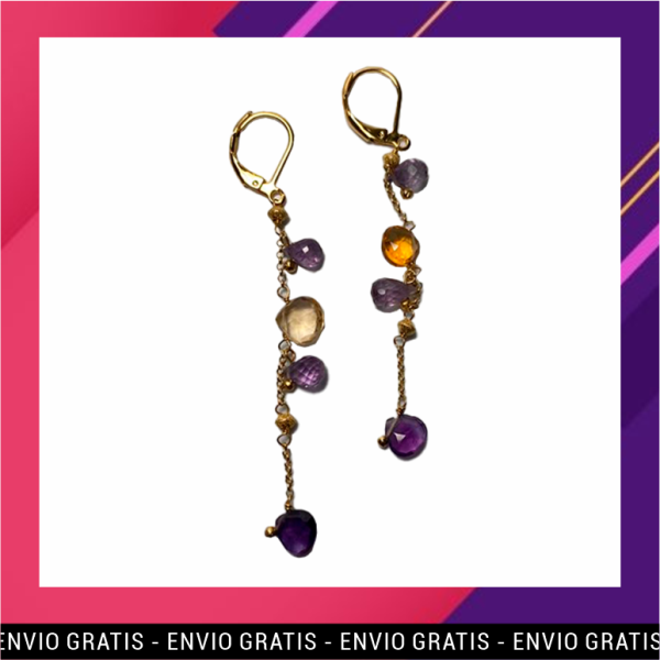 LPSM-221 Aretes Largos con 4 Piedras Naturales