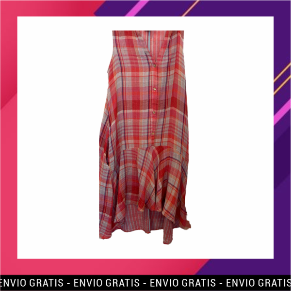 Vestido Algodón Cuadro Rosa en Oferta