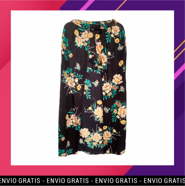 Falda Larga Negra y Flores en Chalis con Short